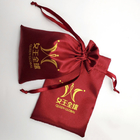 sac rouge promotionnel de satin de poche de cordon de bijoux de 10x15cm avec Logo Fabric Drawstring Gift Bags
