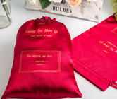 la poche de cordon de la perruque 8x12inch a adapté le sac aux besoins du client rouge de satin avec Logo Fabric Drawstring Gift Bags