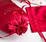 la poche de cordon de la perruque 8x12inch a adapté le sac aux besoins du client rouge de satin avec Logo Fabric Drawstring Gift Bags