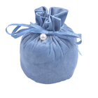 Le cadeau bleu rond de cordon de tissu de suède met en sac pour l'emballage de bijoux