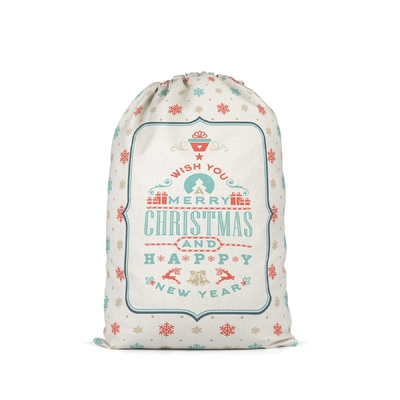 Noël a imprimé Santa Canvas Drawstring Gift Bags avec de la ficelle de polyester